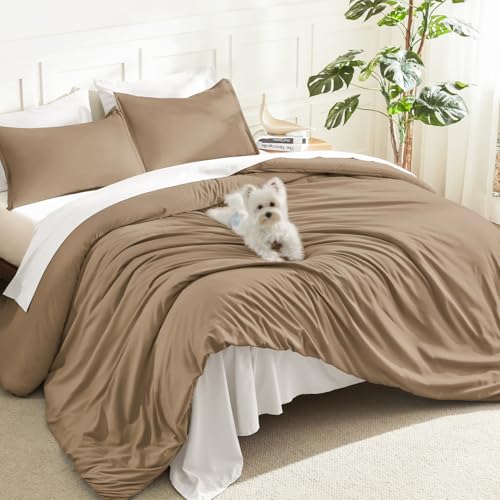 Litanika Taupe Super King Plus Comforter Set, 3 Pcs Solid Bedding Set - Oversized Alaskan King Soft Fluffy Down Alternative All Season Quilt Blanket