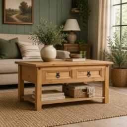 Corona Coffee Table 2 Drawer Mexican Solid Pine Wood Occasional