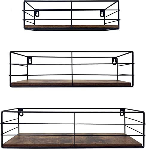 EYMPEU Wall Shelf, Floating Wall Shelf Black for Living Room, Bedroom, Kitchen, Bathroom, Save Space Set of 3