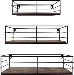 EYMPEU Wall Shelf, Floating Wall Shelf Black for Living Room, Bedroom, Kitchen, Bathroom, Save Space Set of 3