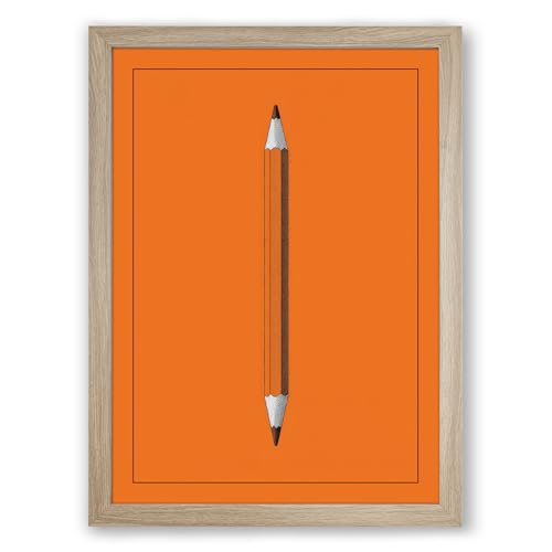 Centered Pencil Minimalist Framed Wall Art Print A2 (59.4×42cm) Oak, Wall Decor for Living Room, Bedroom, Office & Home, Ready to Hang, Art Gift