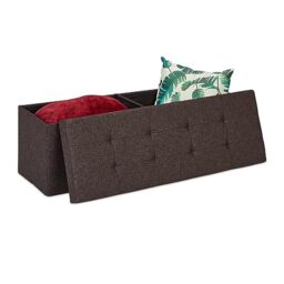 Relaxdays Folding Storage Bench, Padded, Hinged Lid, Hallway Chest, Divider, 120 L, Bedroom Stand, Brown