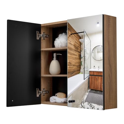Croydex Ontario 60 x 60cm Teak Effect Bathroom Mirror Cabinet