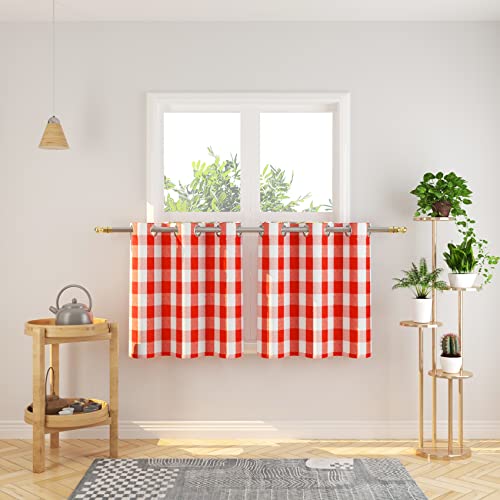 NATUS WEAVER Tier Curtains 24 inches Long Buffalo Check Gingham Plaid Kitchen Window Curtain Panels Bathroom Grommet Top Window Treatment 2 Panels Red and White