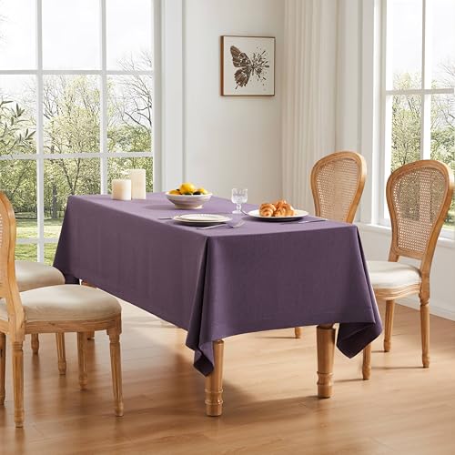 ZeeMart Linen Textured Square Table Cloth, 52x52 Inch Purple - Heavy Weight Fabric, Durable Thick, Mitered Corners, Modern Farmhouse Table Cloth, Wrinkle Resistant Washable Table Cover