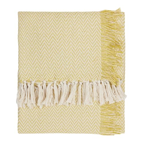 Wylder Wisley Throw – Soft Indoor/Outdoor Herringbone Woven Tassled Blanket (Yellow – 130x180cm)