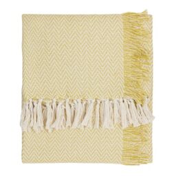 furn. Wylder Wisley Throw – Soft Indoor/Outdoor Herringbone Woven Tassled Blanket (Yellow – 130x180cm)
