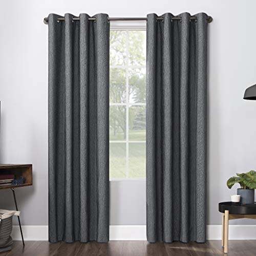Sun Zero Ruben Dimensional Thermal Extreme 100% Blackout Grommet Bathroom Curtain Panel, 52'' x 84'', Charcoal Gray