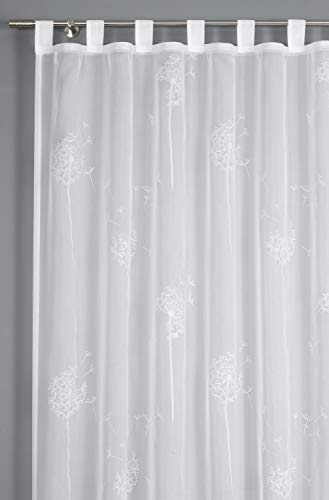 Gardinia White Voile Flock Tab Top Curtain with Attached Tab Top Curtain 140 x 245 cm
