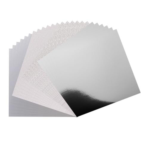 Vaessen Creative Cardstock 12x12 - Silver 24pcs - 4 Types Glitter & Mirror - 250 gsm, Paper crafts, Coloured card making supplies, Scrapbooking