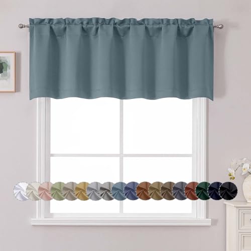 "Chyhomenyc White Valance for Window, Blackout Small Kitchen Curtain for Bedroom/Living Room, Rod Pocket Privacy Short Window Treatment Valance RV Bunk Panels, 60"" Wx18 L"