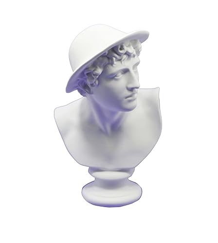 Palmetto Housewares Figurine Sculpture of Mercury Partial Replica, White Color Made of Hard Plastic Resin, 6 Inch Tall Artistic Statue Mythology Figure Replica Hermes Mercury