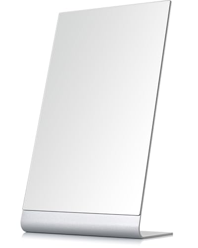 NEZZOE Large Frameless Bathroom Mirror, Minimalist Table Mirror, 38x22cm - Aluminium Vanity Mirror, Free Standing on Bathroom Worktop, Dressing Table???Desk???Windowsill or Store Counter