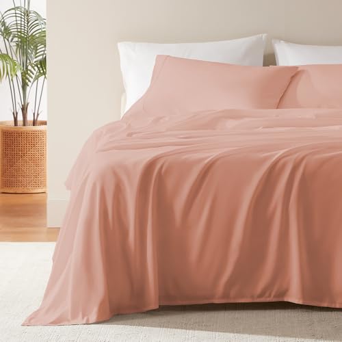 "SLEEP ZONE Nanotex Super Soft Cooling Queen Bed Sheets Set 4 Piece - Easy Care Fitted Flat Sheet & Pillowcase Sets - Wrinkle Free, Fade Resistant, Deep Pocket 16"" (Dull Pink, Queen)"