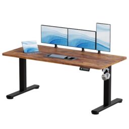 JUMMICO Electric Standing Desk Height Adjustable 160x60cm Sit Stand Table with Backpack Hook and Memory Smart Panel, Home Office,Rustic Brown
