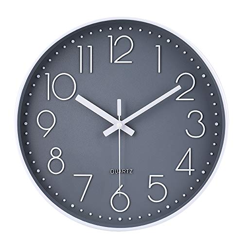 jomparis 13 Inch Large Non-Ticking Wall Clock Silent Battery Operated Round Wall Clock Modern Simple Style Decor Clock for Home/Office/School/Kitchen/Bedroom/Living Room (Grey)