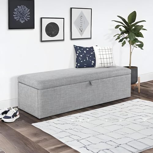 Julian Bowen Sorrento Blanket Box, Light Grey - Contemporary Storage Seat for Hallway or Bedroom, Linen-Style Upholstery, Practical Storage