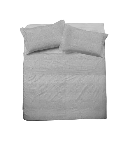 hermet Cristal Double Bed Sheet Set, Cotton, 100% Cotton, Double Bed Set, Top Sheet, Fitted Sheet, Pair of Pillowcases, Grey