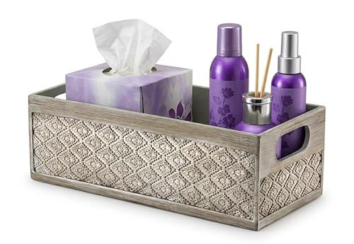 Bathroom Decor Box Toilet Paper Holder Storage Basket - Decorative Toilet Tank Topper Bathroom Storage Organizer - Bathroom Sink Organizer Countertop Container, Modern Silver-Gray Look (Dublin)