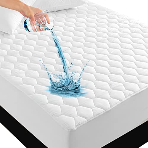 UNILIBRA King Size Mattress Protector, Waterproof Quilted Fitted Mattress Pad Cover with Deep Pocket Up to 18 Inches, Breathable Soft Hollow Cotton Filling Mattress Topper for King Size Bed