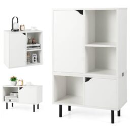 SFAREST 5-Cube Bookcase, Wooden Bookshelf Storage Unit with 5 Compartments & Metal Legs, Freestanding White Display Cabinet Accent Cupboard for Living Room Bedroom Office