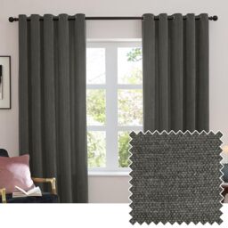 furn. Soft Chenille Blackout Eyelet Curtain Pair – Soft Touch Matt Textured Lined Minimalist Curtains (Charcoal - 117x183cm)