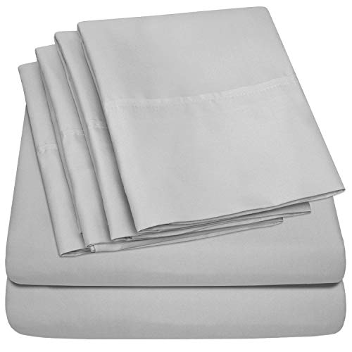 Twin Size Bed Sheets - 4 Piece 1500 Supreme Collection Fine Brushed Microfiber Deep Pocket Twin Sheet Set Bedding - 1 EXTRA PILLOW CASES, GREAT VALUE, Twin, Silver