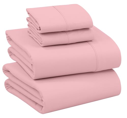 "Ruvanti 100% Cotton Full Size Bed Sheets, 4 Pieces, Soft & Breathable Percale Weave Bedding, Deep Pocket 16"", Hotel Standard, Crisp Cool Feel, Durable, Perfect Sheet Set Dyed, Bridal Rose"