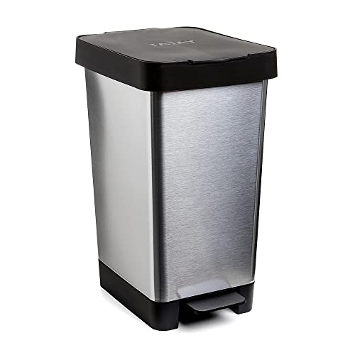 TATAY Smart Deco 25L Rubbish Bin Kitchen with Pedal - Compact and Functional Design - Indoor and Outdoor Use - Fits 30L Bags - BPA-Free Durable Plastic - 26x36x47cm, Metallic Grey