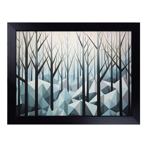 Lap Tray with Bean Bag Cushion, Winter Forest Landscape Geometric - Handmade in the UK, Raised Wooden Edge, Padded Cushion, Heat-Resistant Wipe-Clean Surface, for Meals, Laptops and Crafts