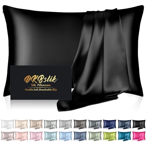Mulberry Silk Pillow Cases Queen Size, Silk Pillowcase for Hair and Skin, Both Sides Natural Silk Satin Pillowcase for Sleeping Women with Zipper, Gifts for Women Men, Black