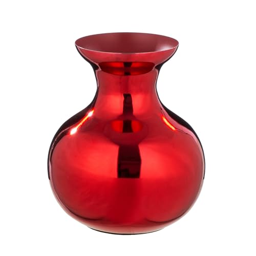 GILDE Kyoto Vase Iron – Bulbous – Shiny – Red – Height 25 cm x Diameter 22 cm – Waterproof Flower Vase