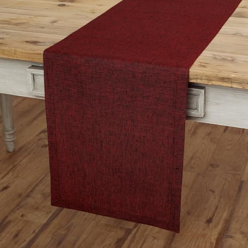 Solino Home 100% Linen Dining Table Runner Red Woven, Athena 14 x 72 in - for coffee, dresser, decor, red garnet, indoor outdoor, gift, OEKO-TEX Certified - Fall, Halloween, Thanksgiving, Christmas