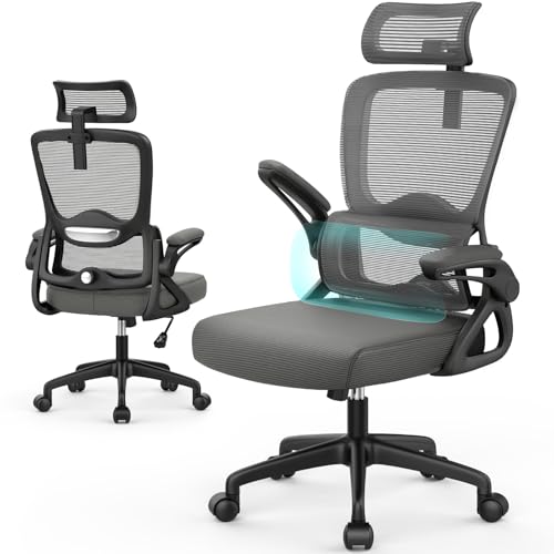 YONISEE Office Chair, Ergonomic Desk Chair -Dual Backrest Design with 2D Lumbar Support & Adjustable Headrest. Swivel Computer Chair with Flip-up Padded Armrest, Thickened Seat for Home/Work/Gaming