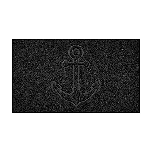 Nicoman Embossed Spaghetti Door Mat Dirt-Trapper Jet-Washable Doormat 70x43cm (Black, ANCHOR Shape) - Use Indoor or Sheltered Outdoor