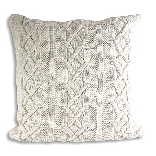 "Paoletti Aran Cushion Cover, Cotton, Cream, 55 x 55cm (22"" x 22"")"