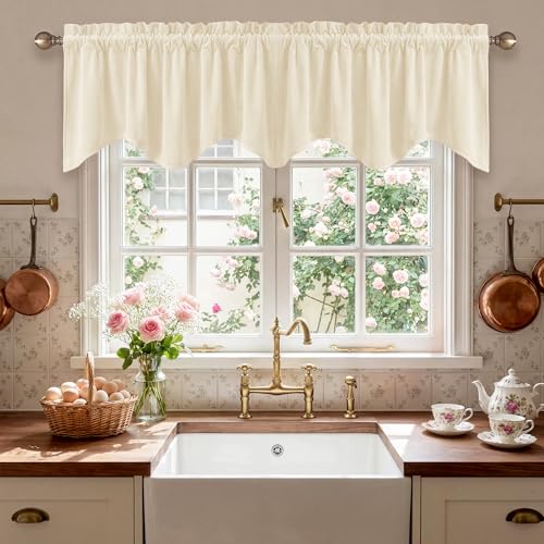 StangH Ivory White Valance for Windows, Elegant Wavy Kitchen Curtains for Small Window, Privacy Small Window Treatments for Bedroom/Nursery, 52x18 Inch, 1 Panel