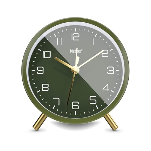 Mebus Silent Alarm Clock with Stylish Design, Snooze and Illuminated Dial - In Green for Any Room 56972