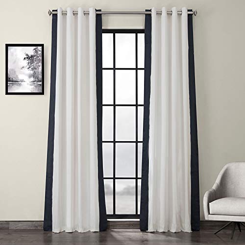 "HPD Half Price Drapes Grommet Vertical Colorblock Curtain (1 Panel), Cotton, Fresh Popcorn and Polo Navy, 50"" W x 84"" L (Pack of 1)"