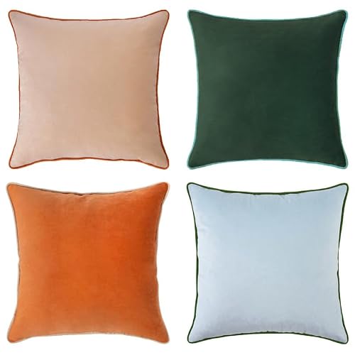 MONDAY MOOSE Decorative Throw Pillow Covers Cushion Cases, Set of 4 Soft Velvet Modern Double-Sided Designs, Mix and Match for Home Decor, Pillow Inserts Not Included (22x22 inch, Orange/Green)