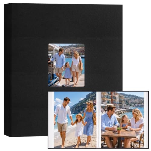 Photo Album 11x14 Holds 64 Photos, 11x14 Photo Album Book Linen Cover With Front Window, 14x11Photo Album for11x14 11x14Pictures or Baby Wedding Family Photos, Artwork Portfolio Binder (Black) (black)
