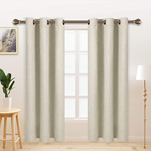LORDTEX Linen Look Textured Blackout Curtains with Thermal Insulated Liner - Heavy Thick Thermal Insulated Noise Reduce Grommet Window Drapes for Bedroom, 40 x 72 Inches, Ivory, Set of 2 Panels