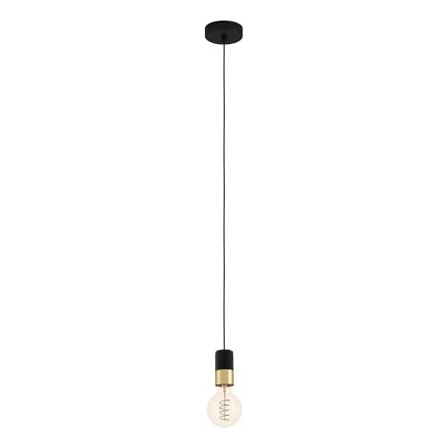 Eglo Pendant Lighting Calari, Vintage Ceiling Light Fitting, Hanging lamp for Dining and Living Room, lamp Holder Made of Black Metal and Brass, E27 Socket