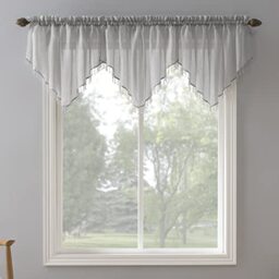 "No. 918 Erica Crushed Voile Ascot Beaded Sheer Rod Pocket Curtain Set, 153"" x 24"", Gray"