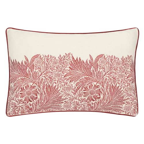 Morris&Co. Marigold Feather Rich Filled Cushion – Embroidered Floral Design Pillow with Velvet Piping (Russet - 40x60cm)