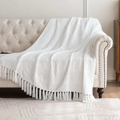 Sonive Throw Blanket Large Sofa Throw Thick 410 GSM Soft Warm Blanket for Bed, Couch, Bedroom,Travel White 127x152cm polyester