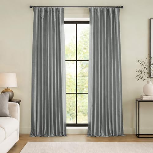 HPD Half Price Drapes Blackout Vintage Textured Faux Dupioni Curtain (1 Panel), Polyester Blend, Storm Grey, 50 X 84