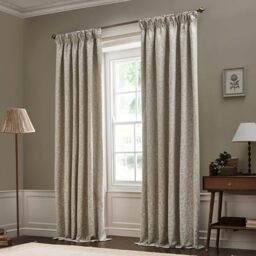 Morris&Co. Acorn Tonal Pencil Pleat Curtain Pair – Lined Matt Jacquard Drapes with Botanical Floral Design (Linen - 168x183cm)