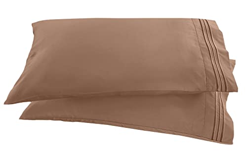 Elegant Comfort 1500 Thread Count Embroidered Egyptian Quality Luxurious Silky Soft Wrinkle & Fade Resistant 2-Piece Pillowcase, King, Taupe