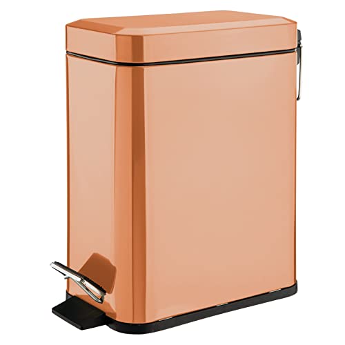 mDesign Pedal Bin ??? Waste Bin with Pedal, Lid and Plastic Bucket Insert for Bathroom, Kitchen, and Office ??? Metal Household Rubbish Bin with Ergonomic Design ??? Copper